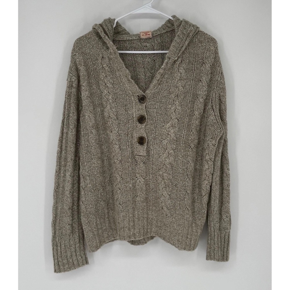 Faded Glory Cable Knit Pullover Sweater Hoodie XL Driftwood Marle Boho Lagenlook